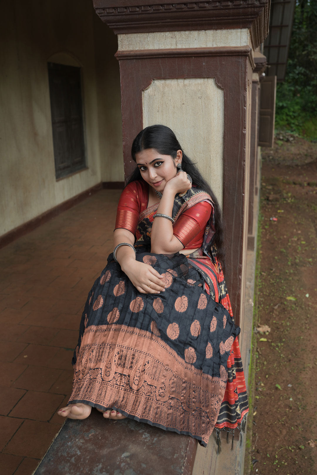 Black Banarasi Silk Jacquard Half Saree With Digital Printed Dupatta-mb122