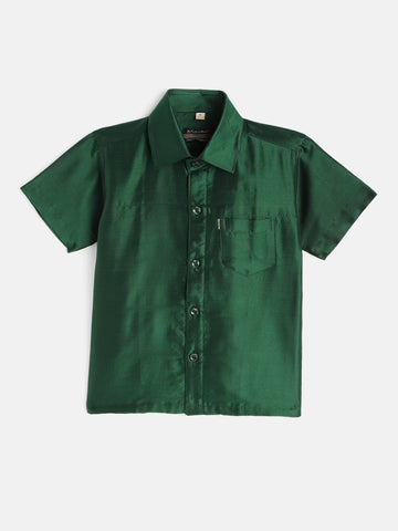 43-Adith-Dark Slate Green Shirt &Cream Dhoti With Hem Of Golden Zari Along with Freebies Set