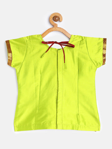 14-Avanthika-Art Silk Parrot Green Blouse & Maroon Skirt With Hem Of Golden Zari Pattu Pavada Set