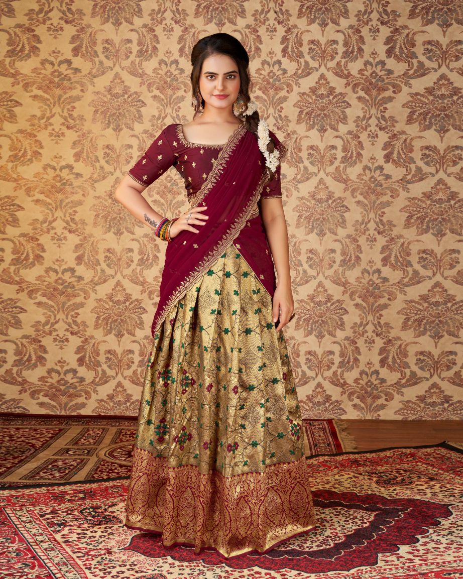 Silk Half Saree Lehenga Designer Kanjivaram Lehenga Saree South Indian  Wedding Woman Saree Lengha Classic Wear Lehenga for Women Half Sari - Etsy