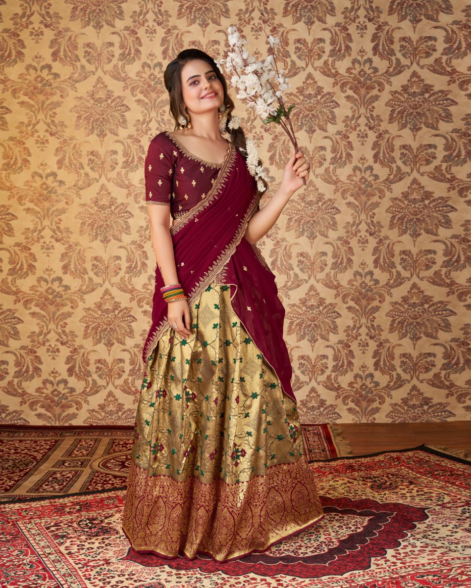Purple and Cream-coloured Embroidered Semi-stitched Lehenga & Unstitched  Blouse With Dupatta - Etsy