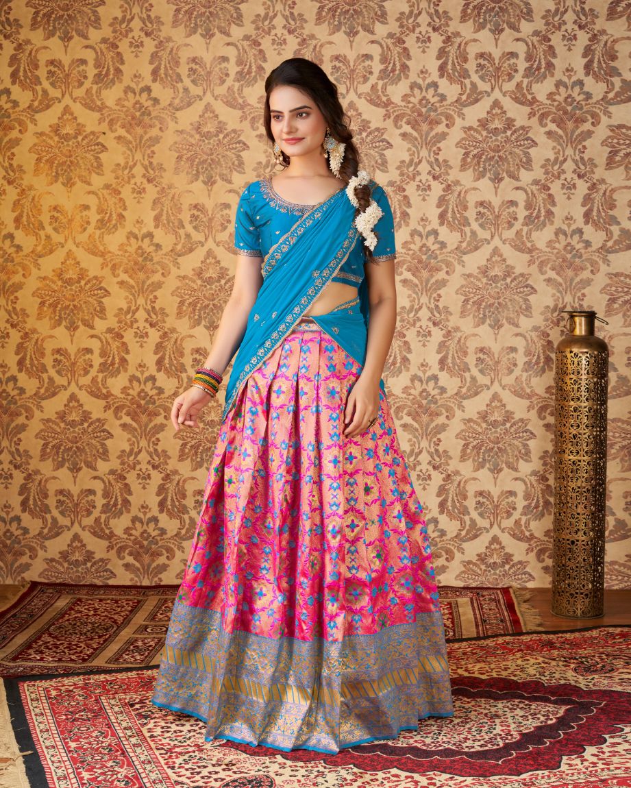 Pista Green and Pink Ladies Embroidered Net Crop Top Lehenga at Rs 1495 in  Ahmedabad