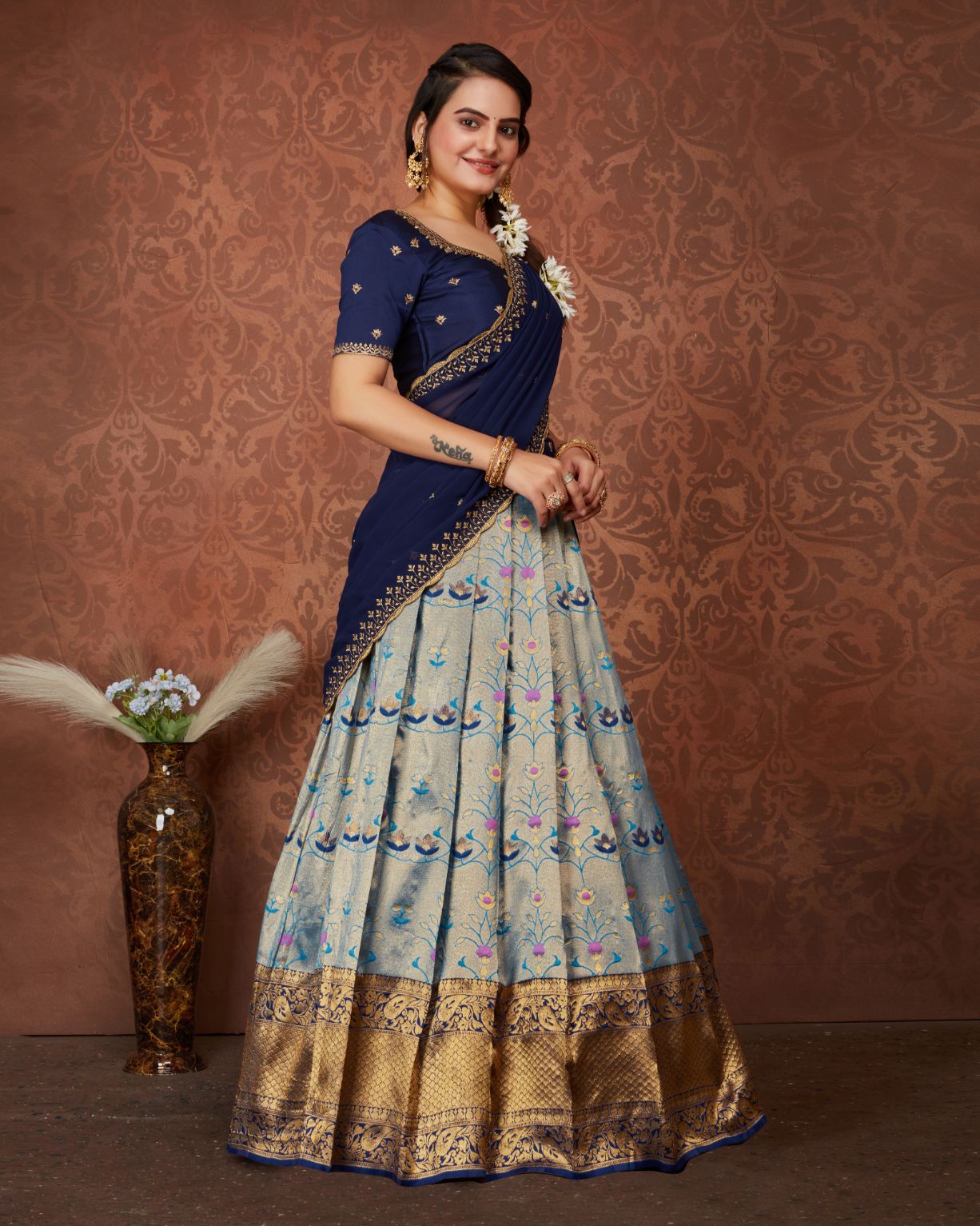 Half Saree For Wedding Reception - Evilato Online Shopping