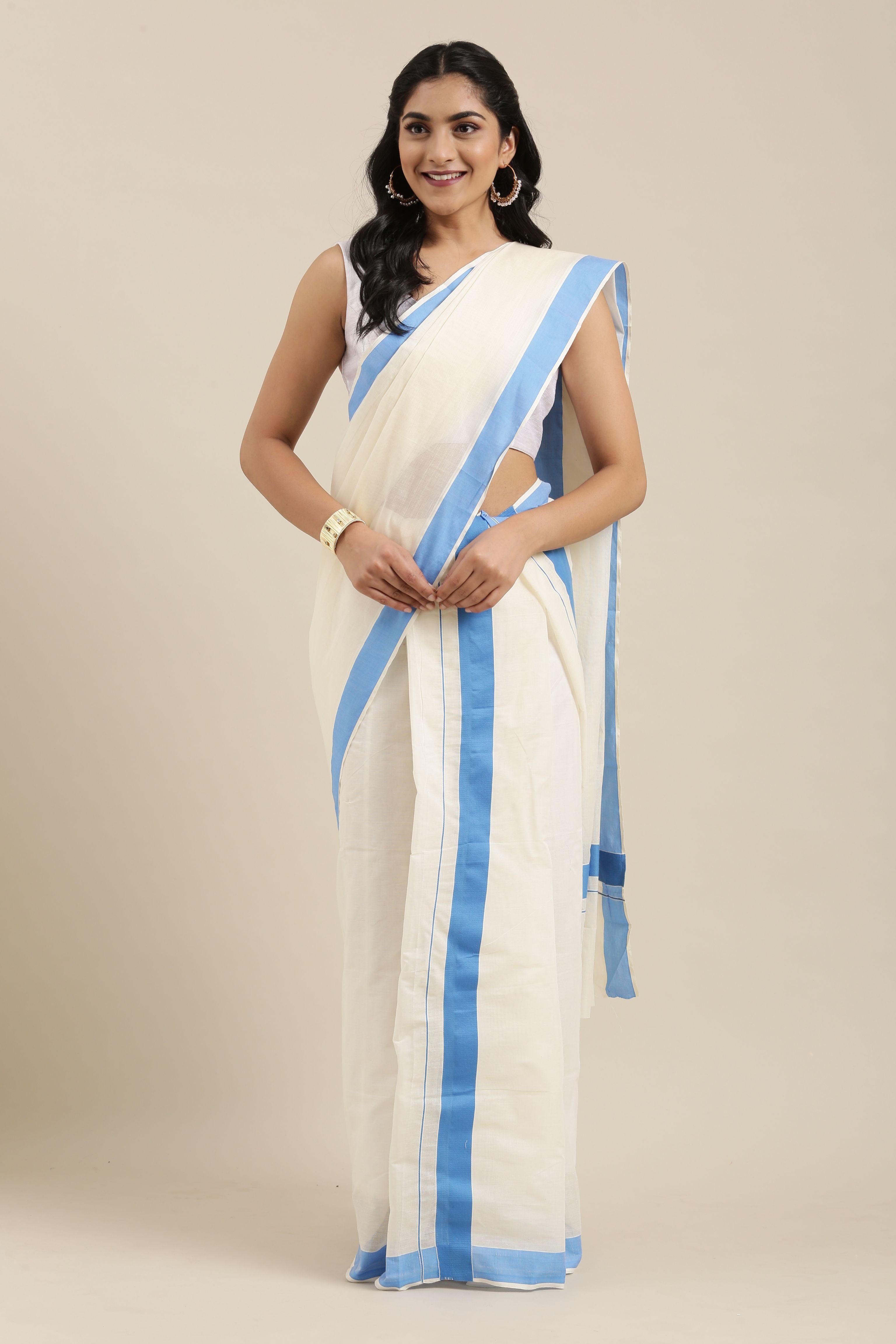 Kerala set Mundu gold stripe Tissue (no Blouse) | Onam Mundum Neriyath –  petelz