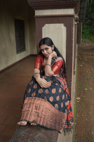 Black Banarasi Silk Jacquard Half Saree With Digital Printed Dupatta-mb122