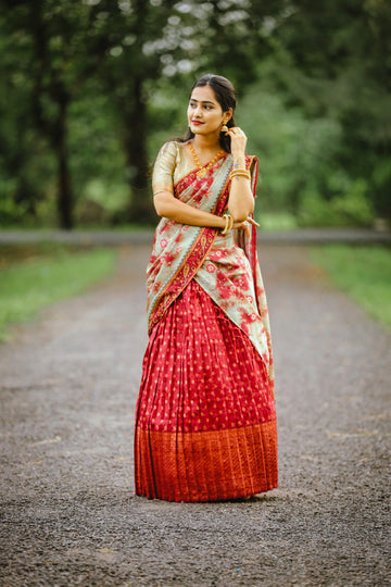 Maroon Banarasi Silk Jacquard Half Saree With Digital Printed Dupatta-mb120