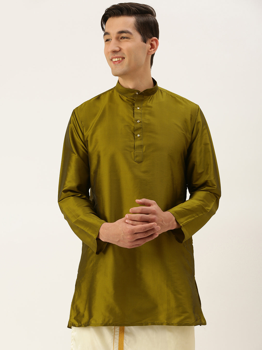 Men Olive Straight Kurta with Link Detail