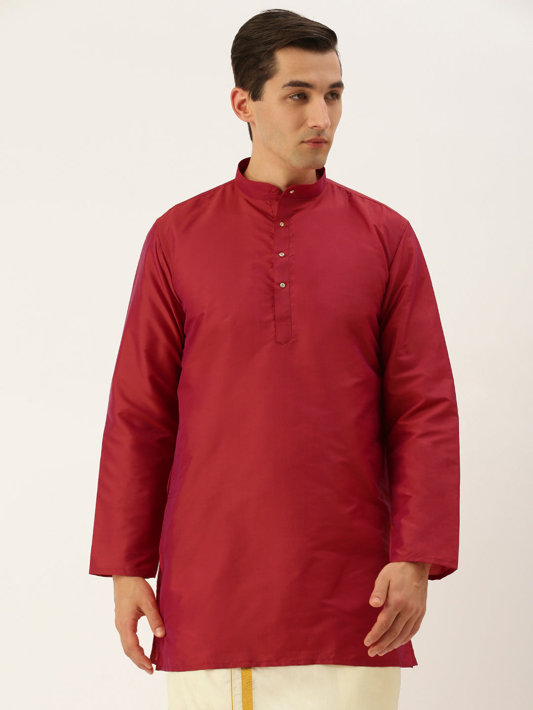 Men Red Straight Kurta with Link Detail