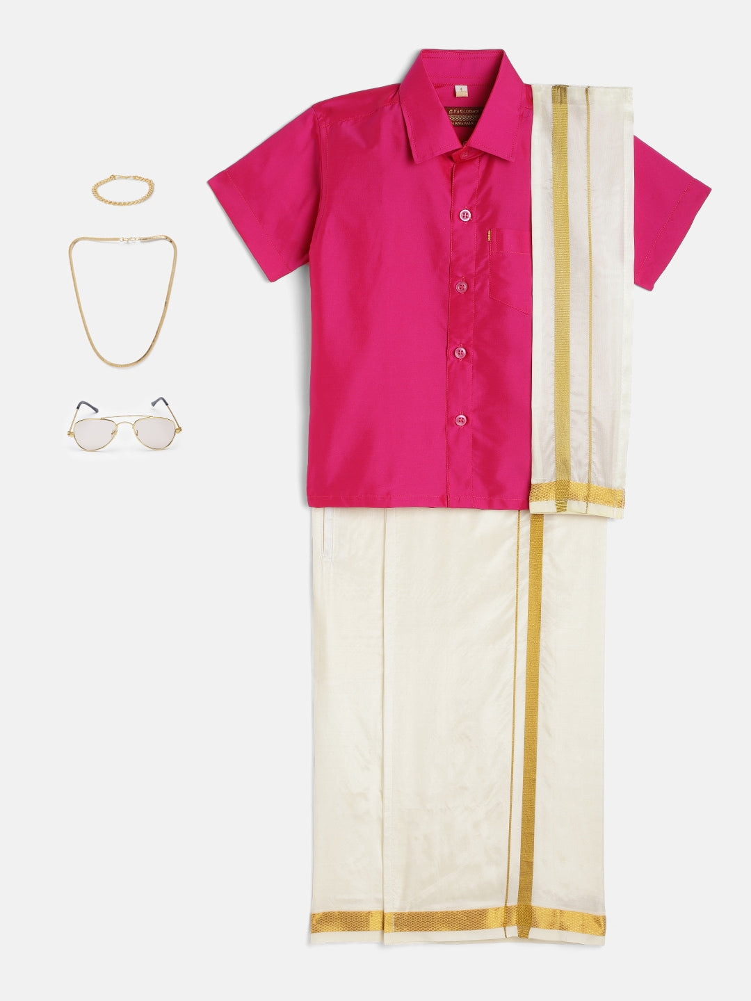 08-Rihaan- Rose Shirt &  Cream Dhoti With Hem Of Golden Zari Along with Freebies Set