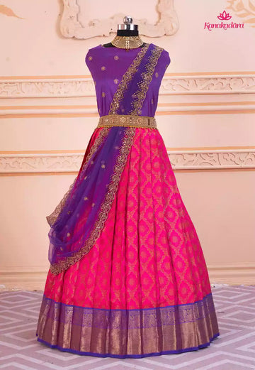 59-RADHA-Pink Purple Banarasi Silk Jequard Half Saree