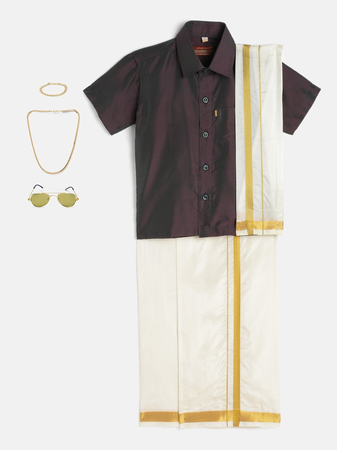 19-Akshat-Grey Shirt & Cream Dhoti With Hem Of Golden Zari Along with Freebies Set