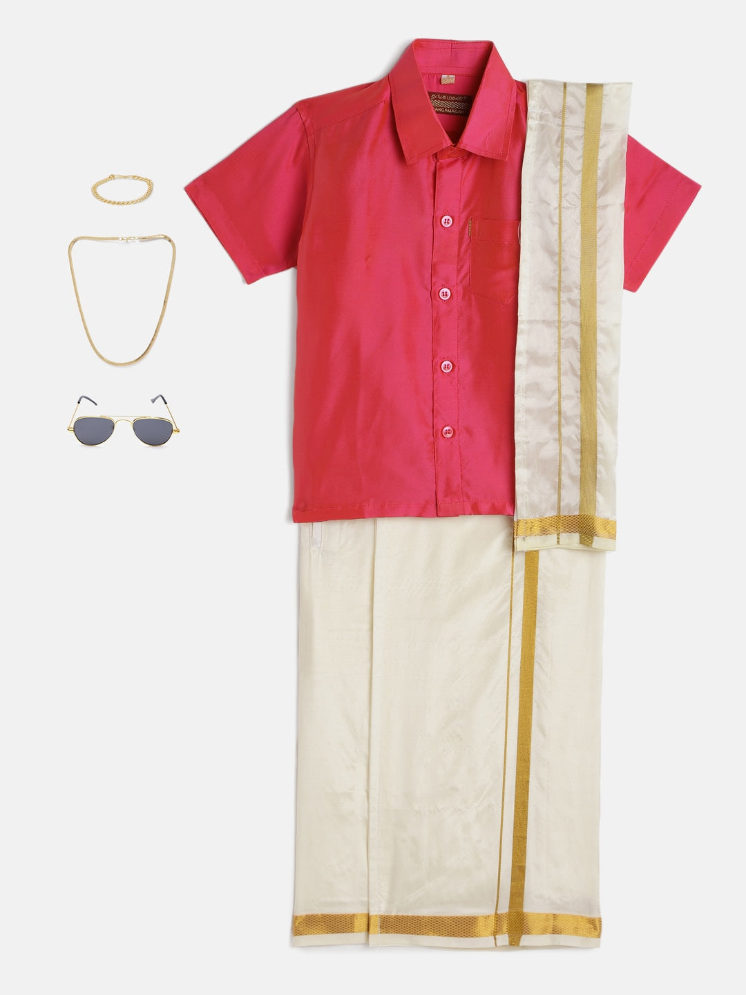 26-Ishaan- Green Shirt &Cream Dhoti With Hem Of Golden Zari Along with Freebies Set