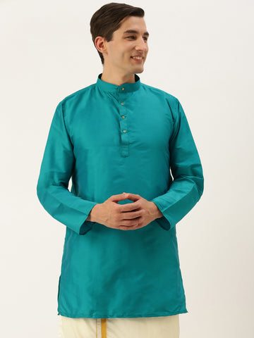 Men Turquoise Blue Straight Kurta with Link Detail