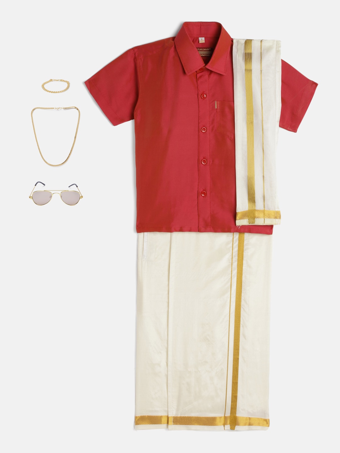 28-Samarth-Orange Pink Shirt &Cream Dhoti With Hem Of Golden Zari Along with Freebies Set
