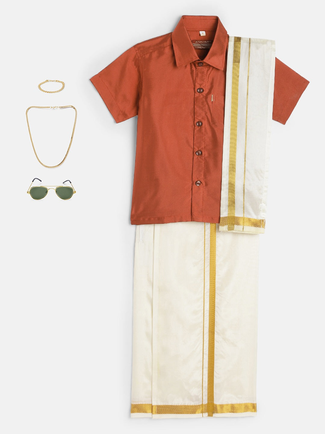 15-Darsh-Coral Shirt &Cream Dhoti With Hem Of Golden Zari Along with Freebies Set