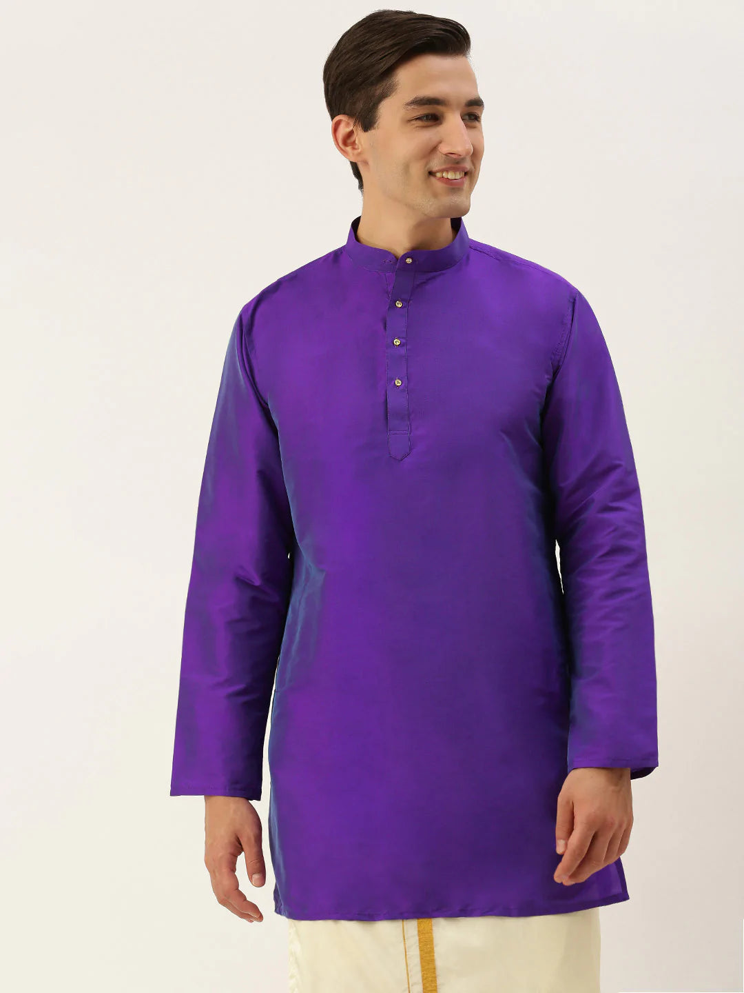Men Lavender Solid Straight Kurta with Link Detail
