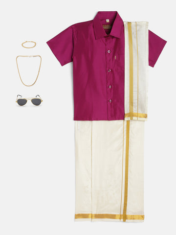 48-Ritul-Medium Violet Shirt &Cream Dhoti With Hem Of Golden Zari Along with Freebies Set