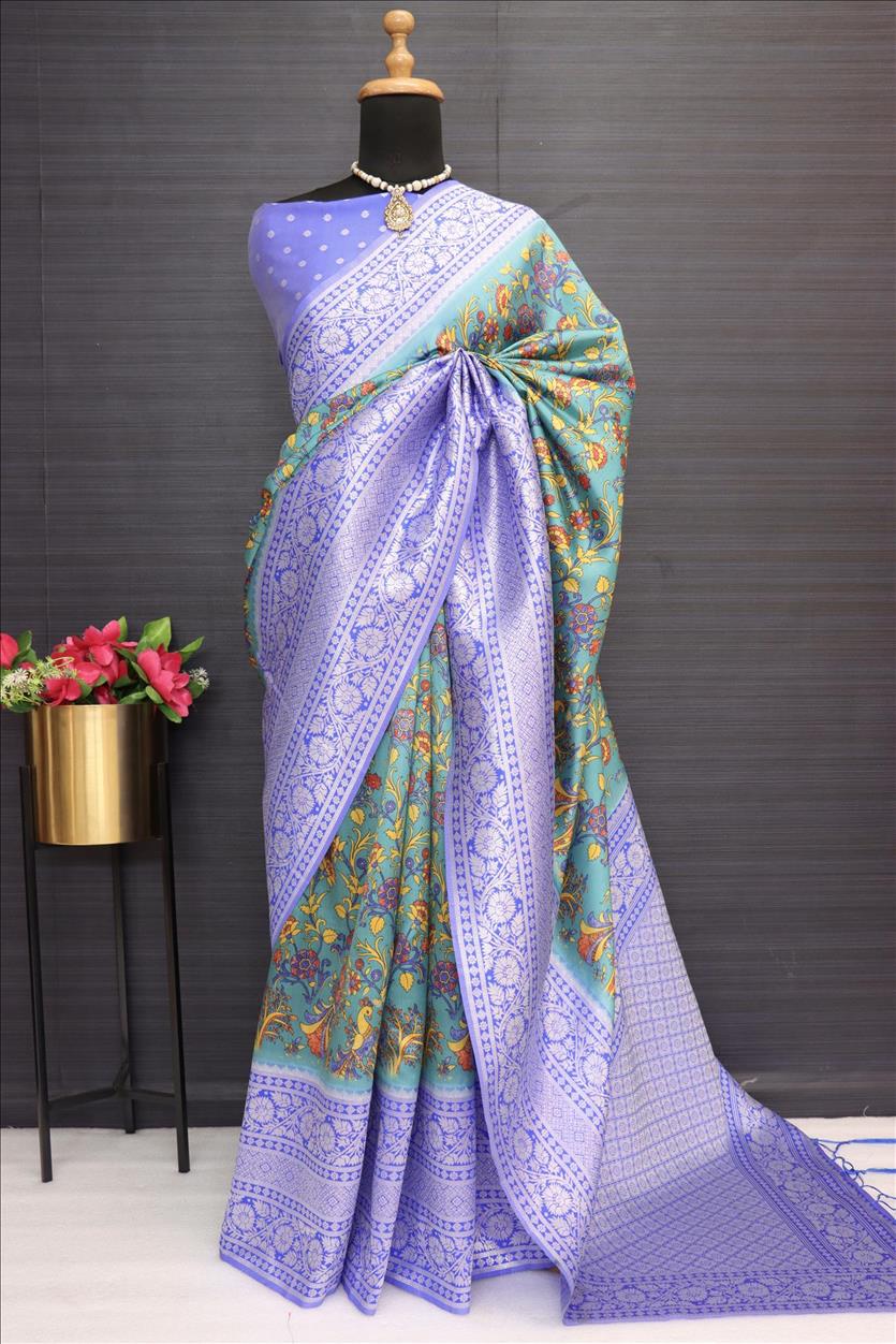 Rama Blue Banarasi Saree With Zari Weaving Work – Bahuji - Online Fashion &  Lifestyle Store