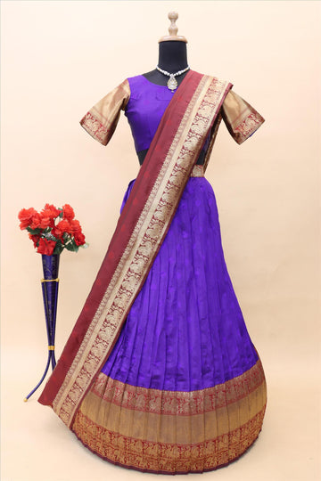 Nviolet Banarasi Silk Jacquard Half Saree With Contrast Maroon Colour Jacquard Dupatta With Blouse-mb130