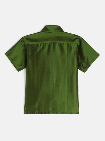 03-Karthik-Green Shirt & Cream Dhoti With Hem Of Golden Zari Along with Freebies Set