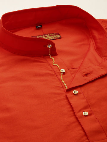 Men Red Straight Kurta with Link Detail