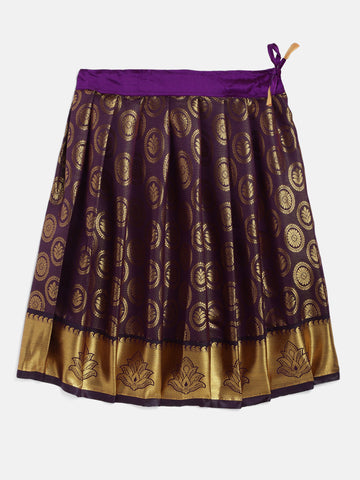 18-Gopika- Art Silk Cream Blouse & Coffee Skirt With Hem Of Golden Zari Pattu Pavada Set