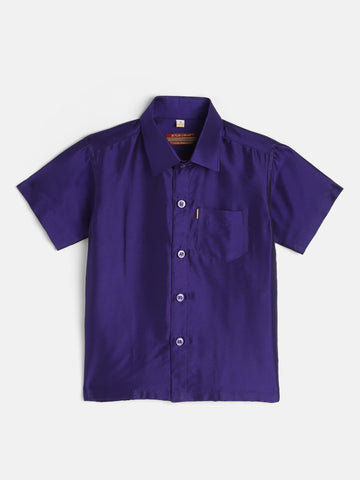 50-Chithayu- Violet Blue Shirt &Cream Dhoti With Hem Of Golden Zari Along with Freebies Set