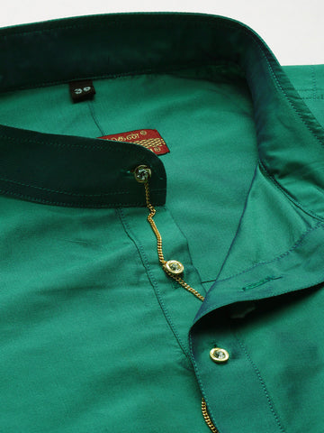 Men Green Straight Kurta with Link Detail