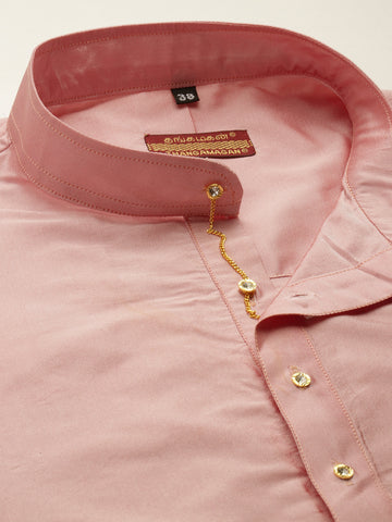 Men Light Pink Straight Kurta with Link Detail