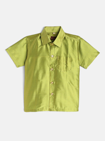 07-Atharv-Green Shirt & Cream Dhoti With Hem Of Golden Zari Along with Freebies Set