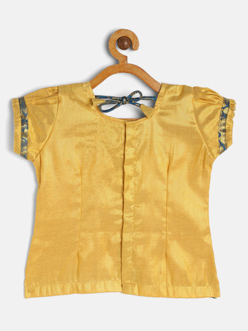11-Chinmayi- Art Silk Cream Blouse &Teal Skirt With Hem Of Golden Zari Pattu Pavada Set