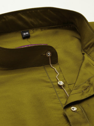 Men Olive Straight Kurta with Link Detail