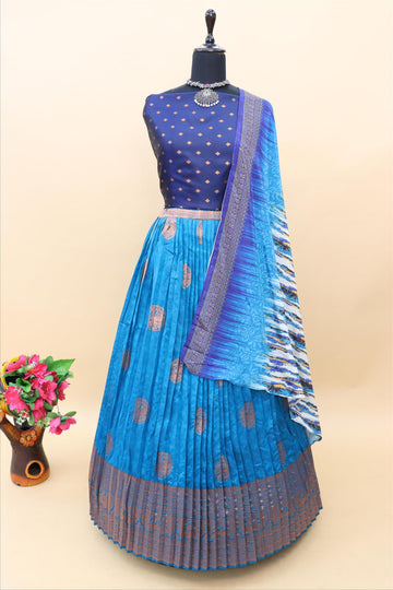 Firozi Banarasi Silk Jacquard Half Saree With Digital Printed Dupatta-mb119