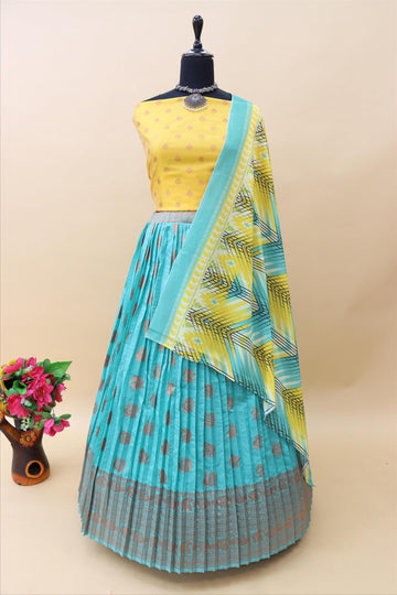 Sea Green Banarasi Silk Jacquard Half Saree With Digital Printed Dupatta-mb123
